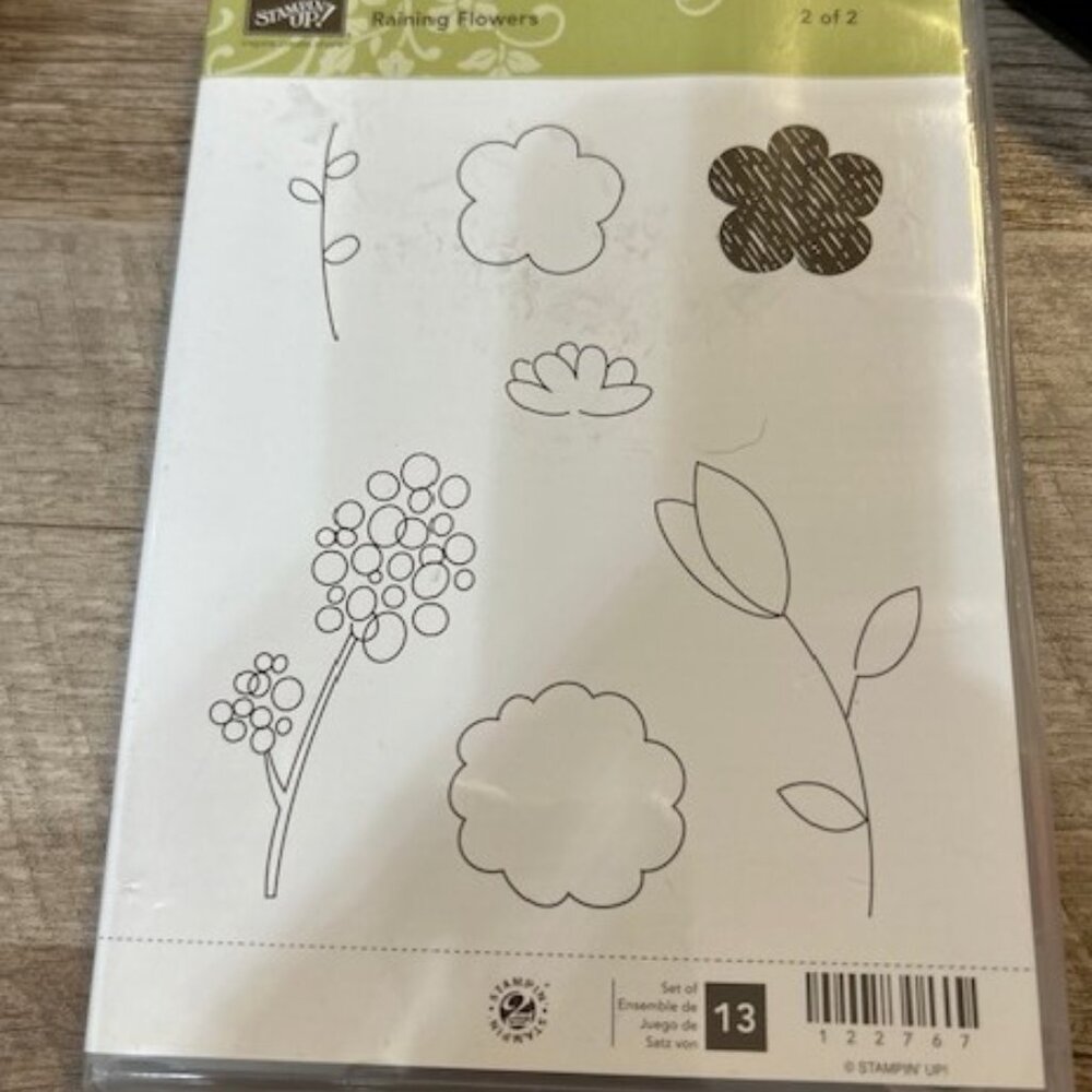 2012 Retired Stampin up! Raining Flowers Clear mount Stamp set of 7 _ Stamping